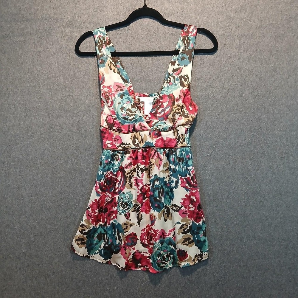 Charlotte Russe S floral tank blouse fairy core boho watercolor semi sheer y2k